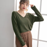 【メール便】ウォッシャブルVネックニットトップス