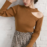 ショルダーカットリブニットプルオーバー