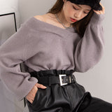 もちもち2WAYオフショルVネックニットプルオーバー