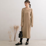 Vネックリブニットワンピース