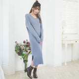 Vネックリブニットワンピース