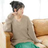 ダメージVネックレイヤードニット