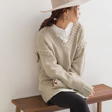 ダメージVネックレイヤードニット