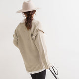 ダメージVネックレイヤードニット