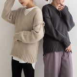 ダメージVネックレイヤードニット