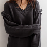 ダメージVネックレイヤードニット