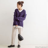 ダメージVネックレイヤードニット