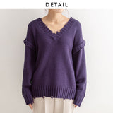 ダメージVネックレイヤードニット