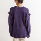 ダメージVネックレイヤードニット