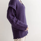 ダメージVネックレイヤードニット