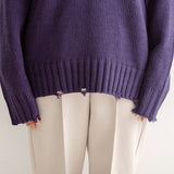 ダメージVネックレイヤードニット