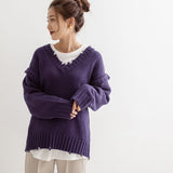 ダメージVネックレイヤードニット