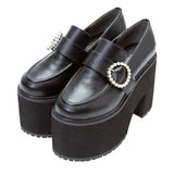 パールバックル厚底ローファーパンプス