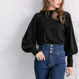 【メール便】プチハイネックパフスリーブニットトップス