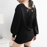 バックリボンゆるぴたニットワンピース