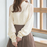 オープンショルダーケーブルニットトップス