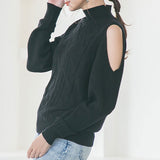 オープンショルダーケーブルニットトップス