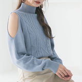 オープンショルダーケーブルニットトップス