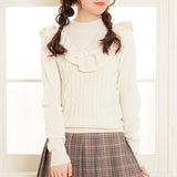 ケーブル柄フリルリボンニットトップス