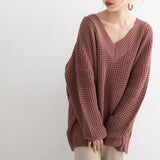 オーバーサイズVネックニットトップス