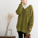 オーバーサイズVネックニットトップス