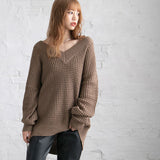 オーバーサイズVネックニットトップス