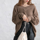 オーバーサイズVネックニットトップス