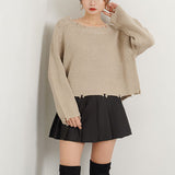 ダメージニットトップス