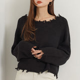 ダメージニットトップス