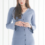 リブニットロングカーディガンワンピース