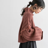 ワイドリブフリンジニットトップス