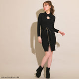 バスト開きウエストベルトリブニットワンピース