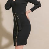 バスト開きウエストベルトリブニットワンピース