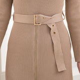 バスト開きウエストベルトリブニットワンピース