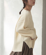 アルパカタッチボートネックリブニット