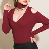 【メール便】アクセ付きスカラップ2WAYリブニット