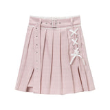 レースアップスリットプリーツスカパン