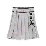 レースアップスリットプリーツスカパン