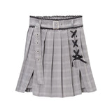 レースアップスリットプリーツスカパン