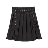 レースアップスリットプリーツスカパン