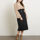 チョーカーカットニットドッキングワンピース