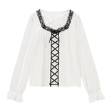 【メール便】フロントレースアップリボンブラウス