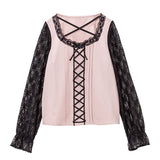 【メール便】フロントレースアップリボンブラウス