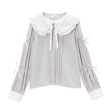 丸襟パワショルブラウス