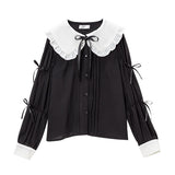 丸襟パワショルブラウス