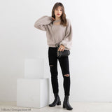 チョーカーデザインシャギーニットトップス【H】