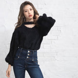 チョーカーデザインシャギーニットトップス【H】