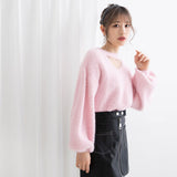 チョーカーデザインシャギーニットトップス【H】