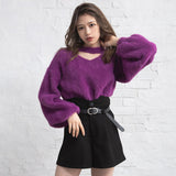 チョーカーデザインシャギーニットトップス【H】