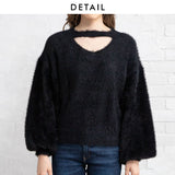 チョーカーデザインシャギーニットトップス【H】